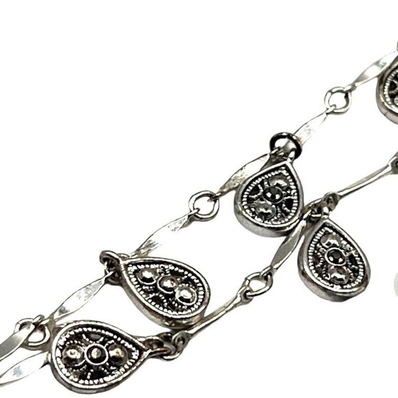 Vintage Silver Necklace & Bracelet Set With Teardrop Crystal Charm - Picture 6 of 7